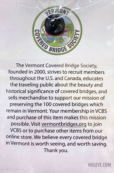 Chiselville Covered Bridge pin - back